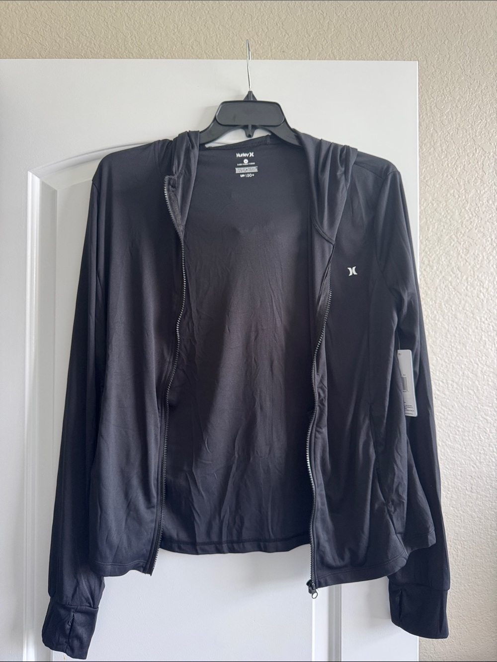 UPF Hurley Black Lightweight Hooded Zip Jacket NWT